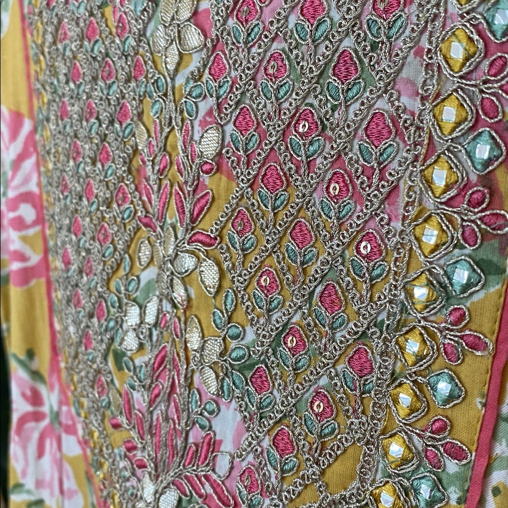 NWT House of Indya Floral Yellow and Pink Embellished Dress - Picture 4 of 8